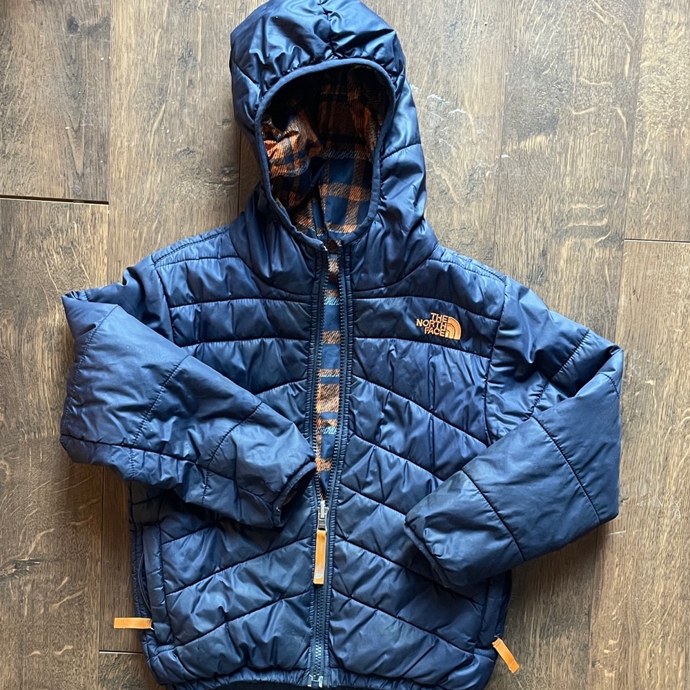 The North Face Blue Quilted Jacket with Orange Accents